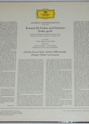 Ludwig Van Beethoven - Christian Ferras, Herbert von Karajan, Berliner Philharmoniker : Violinkonzert D-Dur (LP)