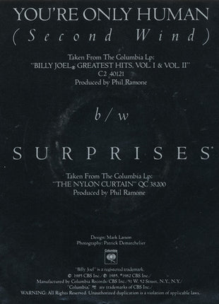 Billy Joel : You're Only Human (Second Wind) (7", Single, Styrene, Pit)