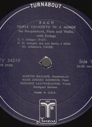 Johann Sebastian Bach : Concert In A Minor For Harpsichord, Flute, Violin & Strings - Suite In B Minor For Flute, Strings And Continuo (LP)