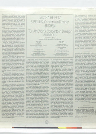 Jascha Heifetz, Sibelius*, Beecham* / Tchaikovsky*, Barbirolli*, London Philharmonic Orchestra : Concerto In D Minor / Concerto In D Major (LP, Comp, Mono)