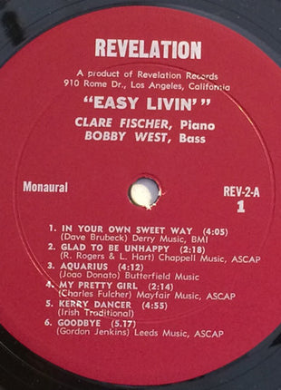 Clare Fischer : Easy Livin' (LP, Album, Mono)