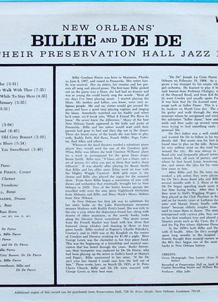 Billie & De De Pierce And Their Preservation Hall Jazz Band : New Orleans' Billie And De De And Their Preservation Hall Jazz Band (LP, Album)