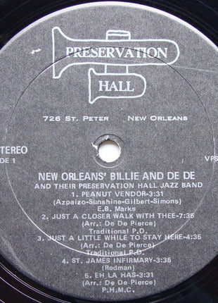 Billie & De De Pierce And Their Preservation Hall Jazz Band : New Orleans' Billie And De De And Their Preservation Hall Jazz Band (LP, Album)