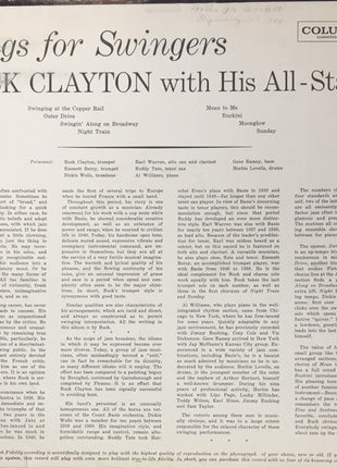 Buck Clayton With His All-Stars : Songs For Swingers (LP, Album, Mono, Promo)