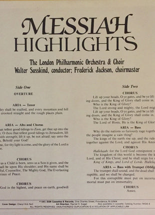 London Philharmonic Orchestra & London Philharmonic Choir, Walter Susskind, Frederick Jackson : Messiah (Highlights) (LP)