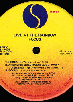 Focus (2) : Live At The Rainbow (LP, Album, Son)