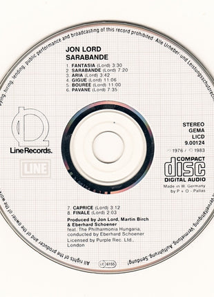 Jon Lord : Sarabande (CD, Album, RE)