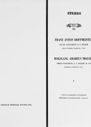 Franz Anton Hoffmeister / Wolfgang Amadeus Mozart, Jean-Pierre Rampal, Pierre Pierlot, Wiener Barockensemble, Theodor Guschlbauer : Flute Concerto In G Major / Oboe Concerto In C Major, K. 314 (LP, RE)