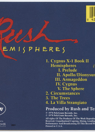 Rush : Hemispheres (CD, Album, RE, RP, PDO)