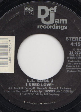 LL Cool J : I Need Love / My Rhyme Ain't Done (7", Single, Styrene, Car)