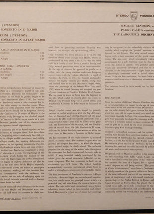 Joseph Haydn / Luigi Boccherini - Maurice Gendron, Pablo Casals Conducting The Orchestre Des Concerts Lamoureux : Cello Concerto In D / Cello Concerto In B Flat (LP)