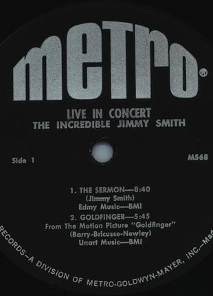 Jimmy Smith : Live In Concert - The Incredible Jimmy Smith (LP, Album, Mono)