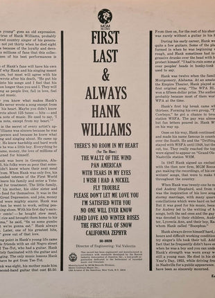 Hank Williams : First, Last & Always (LP, Comp, RE)