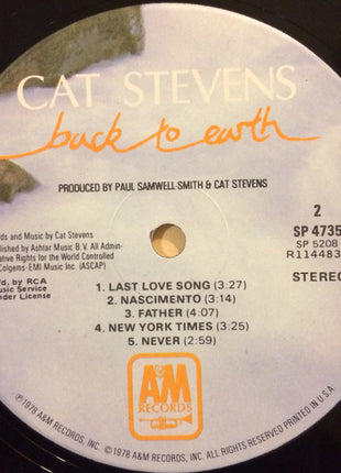 Cat Stevens : Back To Earth (LP, Album, Club)