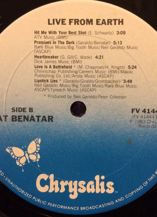 Pat Benatar : Live From Earth (LP, Album, Car)