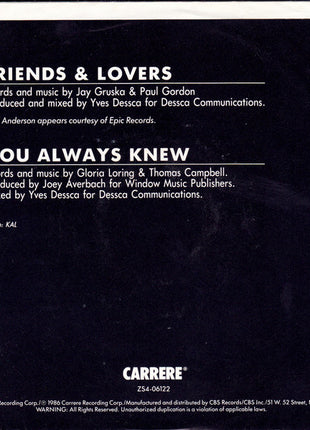 Gloria Loring &  Carl Anderson : Friends And Lovers (7", Styrene, Pit)