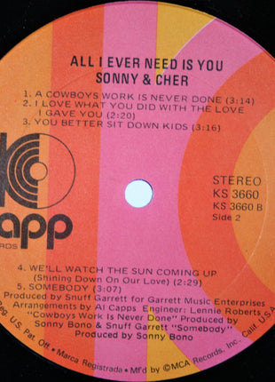 Sonny & Cher : All I Ever Need Is You (LP, Album, Ter)