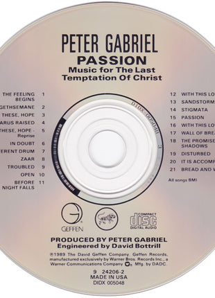 Peter Gabriel : Passion - Music For The Last Temptation Of Christ (CD, Album, DAD)