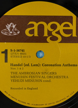 Georg Friedrich Händel - The Ambrosian Singers & Menuhin Festival Orchestra, Yehudi Menuhin : Handel: Four Anthems For The Coronation Of George II (LP, Album)