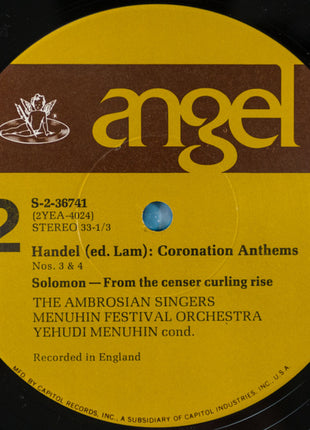 Georg Friedrich Händel - The Ambrosian Singers & Menuhin Festival Orchestra, Yehudi Menuhin : Handel: Four Anthems For The Coronation Of George II (LP, Album)