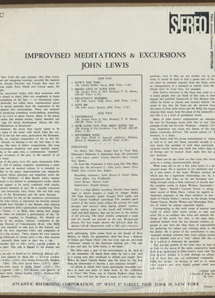 John Lewis (2) : Improvised Meditations & Excursions (LP, Album, RE, PR)