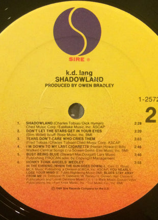 k.d. lang : Shadowland (The Owen Bradley Sessions) (LP, Album, Spe)