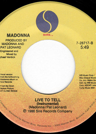 Madonna : Live To Tell (7", Single, SRC)