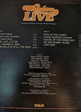 Waylon Jennings : Waylon Live (LP, Album, Ind)
