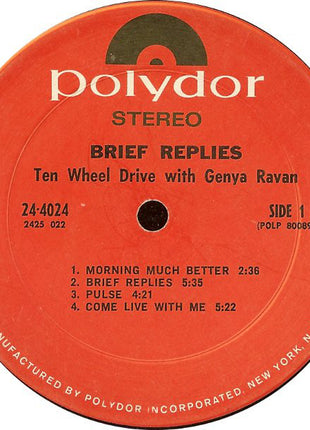 Ten Wheel Drive With Genya Ravan : Brief Replies (LP, Album, Ter)