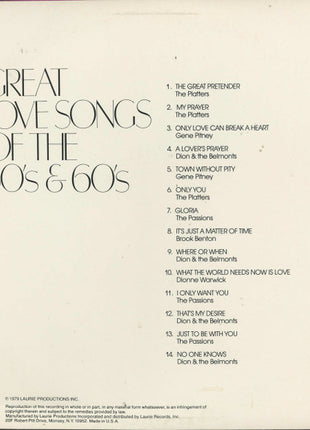 Various : Great Love Songs Of The 50's & 60's (LP, Comp, Club, CRC)