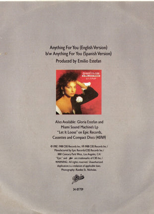 Gloria Estefan And Miami Sound Machine* : Anything For You (7", Single, Styrene, Car)
