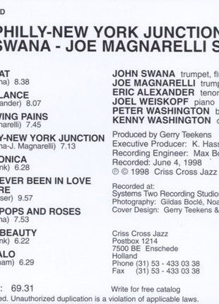 John Swana / Joe Magnarelli Featuring Eric Alexander : Philly-New York Junction (CD, Album)