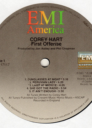Corey Hart : First Offense (LP, Album, Jac)