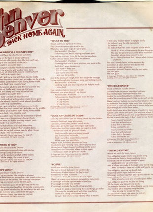 John Denver : Back Home Again (LP, Album, Ind)
