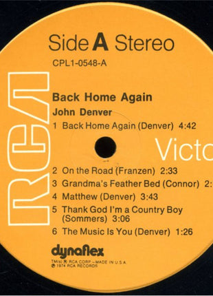 John Denver : Back Home Again (LP, Album, Ind)