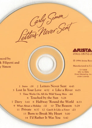 Carly Simon : Letters Never Sent (CD, Album, Club)