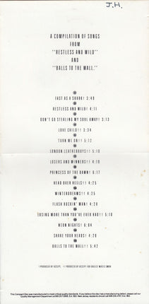 Accept : Restless And Wild / Balls To The Wall (CD, Comp)