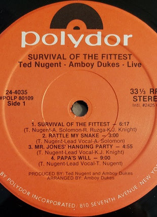 Ted Nugent And The Amboy Dukes : Survival Of The Fittest • Live (LP, Album, RE, Kee)