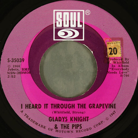 Gladys Knight And The Pips : I Heard It Through The Grapevine (7", Single, Ame)