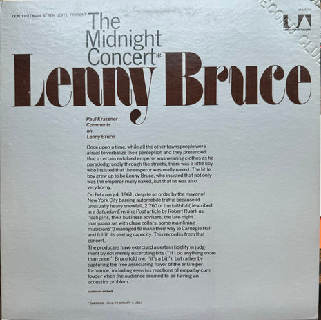 Lenny Bruce : The Midnight Concert (LP, Album, Club, RE, All)