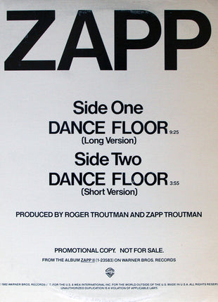 Zapp : Dance Floor (12", Promo)