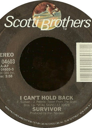 Survivor : I Can't Hold Back (7", Single, Styrene, Pit)