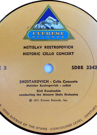 Mstislav Rostropovich - Antonín Dvořák / Dmitri Shostakovich - Kiril Kondrashin Conducting The Moscow State Symphony Orchestra : Historic Cello Concert (LP, Album, RP)
