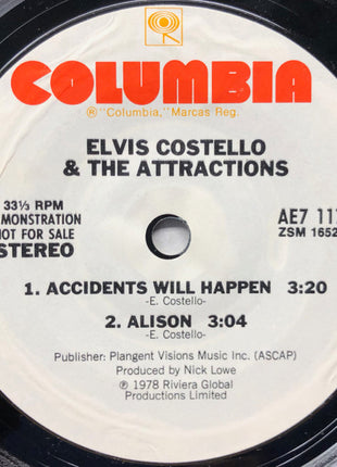 Elvis Costello & The Attractions : Accidents Will Happen / Alison (7", Promo, Styrene, Pit)