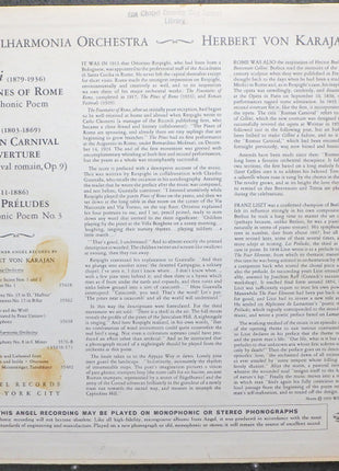 Franz Liszt, Ottorino Respighi, Hector Berlioz, Philharmonia Orchestra, Herbert von Karajan : Les Preludes - The Pines Of Rome - Roman Carnival Overture (LP)