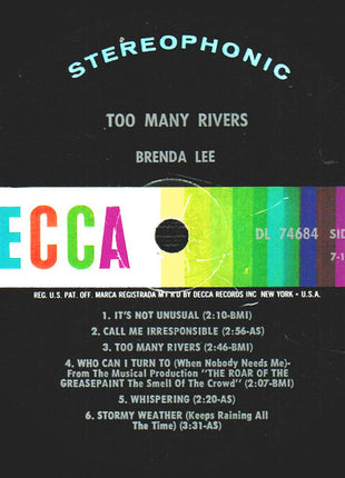 Brenda Lee : Too Many Rivers (LP, Album, Glo)