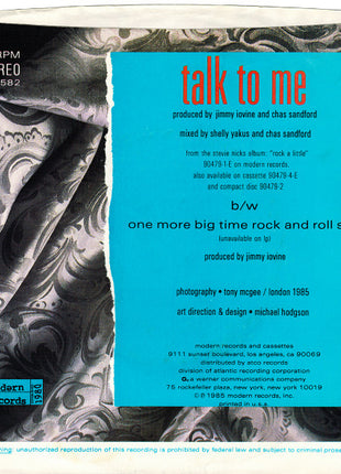 Stevie Nicks : Talk To Me  (7", Single, SP)