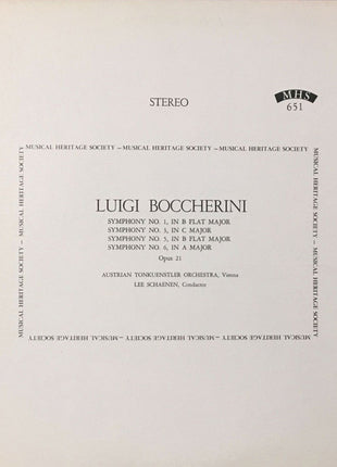 Luigi Boccherini / Tonkünstler Orchestra, Lee Schaenen : Symphonies Nos. 1, 3, 5 & 6, Opus 21 (LP)