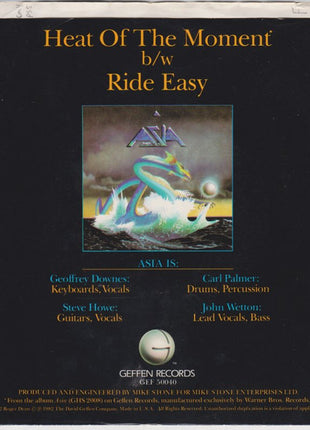 Asia (2) : Heat Of The Moment (7", Single, Win)