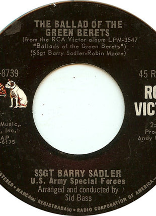 Barry Sadler : The Ballad Of The Green Berets / Letter From Vietnam (7", Single, Mono, Roc)